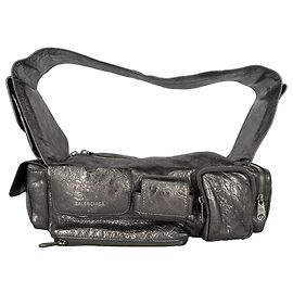 Borsa a spalla Balenciaga Superbusy in pelle argento metallizzato