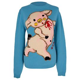 Gucci Strickpullover mit Schweine-Motiv aus blauer Wolle