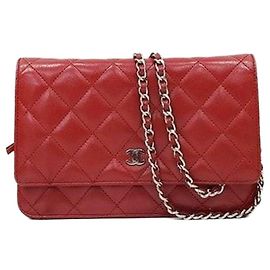 Chanel Portafoglio a catena Classic WOC a tracolla Red Lambskin Silver