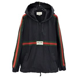 Gucci Schwarz Anorak Windbreaker mit Web-Logo und Three-Stripes