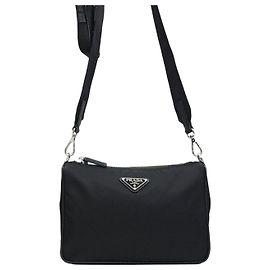 Prada Triangle Logo Nylon Saffiano Pouch Crossbody Bag