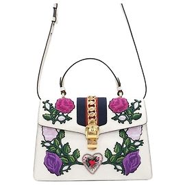 Gucci Borsa a tracolla e a mano a tre strisce con ricamo floreale