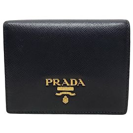 Prada Black Saffiano Gold-tone Metal Logo Wallet