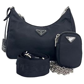 Prada Bolso Hobo Re-Nylon Tessuto con correa de cadena