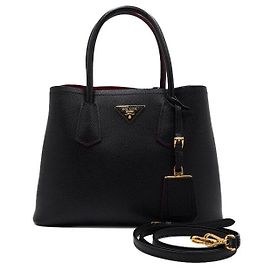 Prada Quille Small Double Tote Bag und Schultertasche aus schwarzem Saffiano