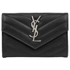 Autre Marque Cassandra Matelassé Small Envelope Wallet Black Silver