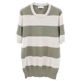 Brunello Cucinelli Gestreifter Strickpullover mit Rundhalsausschnitt und kurzen Ärmeln