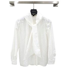 Louis Vuitton Camicia bianca con monogramma fil coupé e fiocco da donna