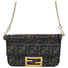 Fendi Mini borsa baguette con catena in jacquard
