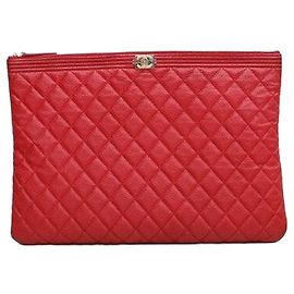 Chanel Borsa a pochette Boy Caviar Large Red Gold Series