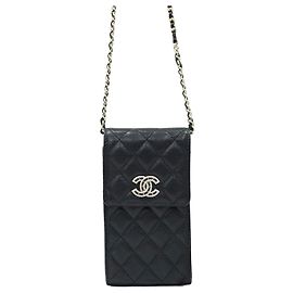 Chanel Borsa a tracolla porta telefono con catena Black Caviar Gold Series