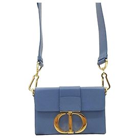 Dior Montaigne Box Bag aus Kalbsleder Blau, Mini Schultertasche Gold