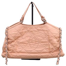 Chanel Borsa Tote a Spalla Grande CC Matelassé Rosa Salmone Beige