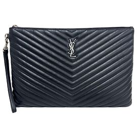 Autre Marque Clutch SAINT LAURENT Monogram Nero in Tessuto