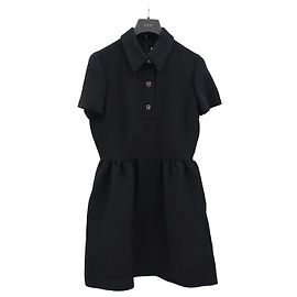 Dior Vestido CD com Botões Preto Lã Seda