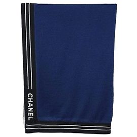 Chanel Bufanda de cachemira Logo Lettering Navy