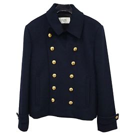 Céline Chelsea Wool Coat Navy