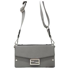 Fendi Bolsa Baguette Soft Trunk em Jacquard Cinza