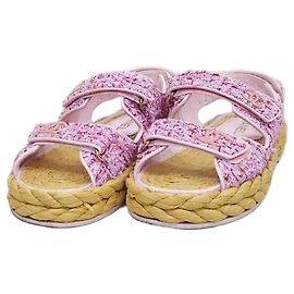 Sandali Chanel in tweed marrone con velcro