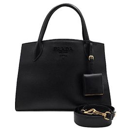 Prada Black Saffiano Monochrome Gold Tote Bag and Shoulder Bag