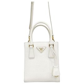 Prada Mini borsa tote a tracolla in pelle Saffiano bianca