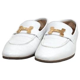 Hermès Mocassin Paris Blanc avec Accents Dorés