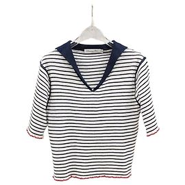 Dior Riviera Mariniere Motif Strickpullover mit kurzen Ärmeln