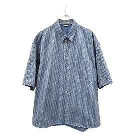 Dior Camicia a maniche corte Oblique Blue Cotton Blend
