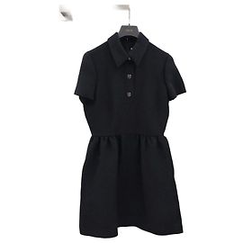 Dior  tailliertes Kleid mit Knöpfen aus schwarzer Wolle und Seide