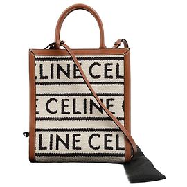 Céline Borsa Tote Small Vertical All Over Textile in vitello Tan