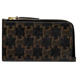 Portacarte Trio Zip Céline in pelle marrone