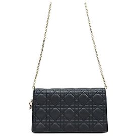 Pochette Lady Dior con catena in pelle d'agnello nera