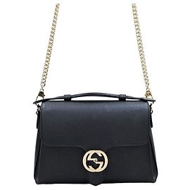 Gucci Bolsa de Ombro de Couro com Corrente e Alça de Mão Entrelaçada