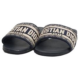 Dior Dway Deep Blue Embroidered Cotton Mule Slippers