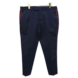 Gucci Baumwoll-Twill-Hose Navy mit seitlichen Web-Streifen