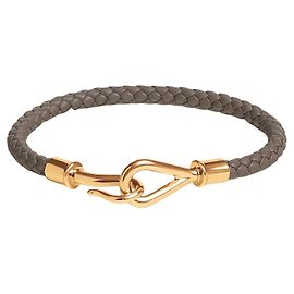 Pulseira Hermès Jumbo H em couro Swift Cinza