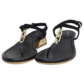 Louis Vuitton Gold Metal Logo Sandals