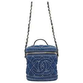 Chanel Gesteppte Denim Vanity Bag Serie mit Henkel und Schulterkette