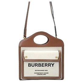 Burberry Mini Borsa a Pochette in Tela Two-Tone Natural Malt Brown