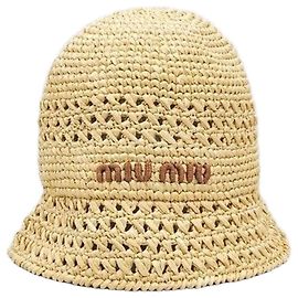 Miu Miu Cappello a secchiello in rafia Logo