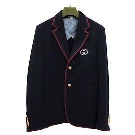 Gucci Navy Blazer Jacke mit besticktem GG-Logo-Besatz