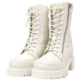 Dior D-Leader Ankle Boots White Quilted Cannage Calfskin