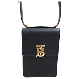 Burberry Mini Borsa a Tracolla Robin in Pelle Liscia Nera Placcata Oro