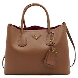 Prada Bolso Tote y bolso de hombro Caramel Saffiano con doble logotipo triangular dorado