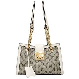Gucci GG Supreme Schultertasche mit Kette und Vorhängeschloss