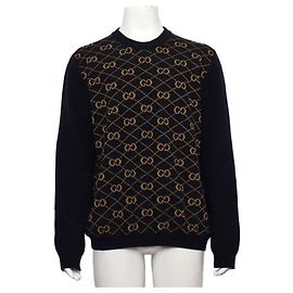 Gucci Strickpullover für Herren aus Wolle in Navy mit GG-Logo und Rundhalsausschnitt