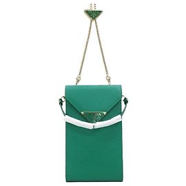 Prada Mini borsa a catena in pelle verde per telefono con logo Triangle
