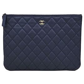Chanel Classic New Medium Clutch Navy Gold-Plated Caviar