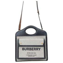 Burberry Mini borsa a tracolla in pelle e tela bicolore con tasca