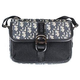 Dior 8 Borsa a Tracolla in Tela Jacquard Oblique e Pelle Nera